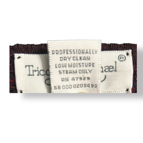 Tricots St Raphael Men's L Wool Sweater Burgundy Geometric Knit Grandpa Academia - Picture 7 of 8